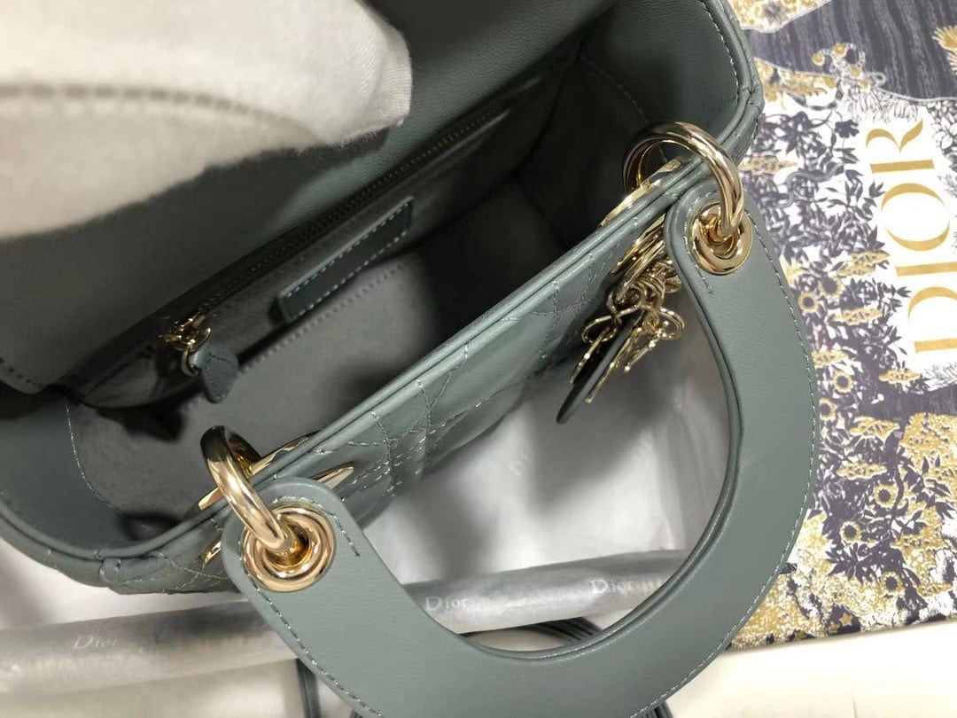 Dior Lady Dior Mini Bag with Chain in Grey Cannage Lambskin