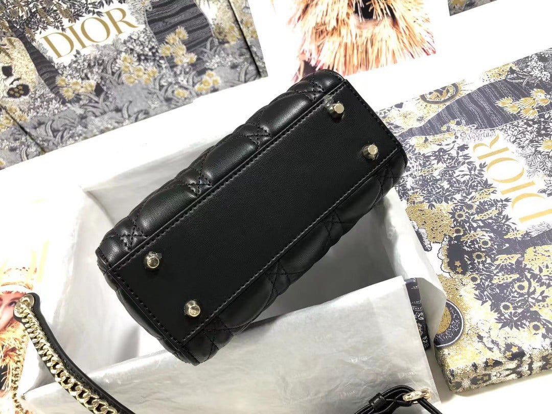 Dior Lady Dior Mini Bag with Chain in Black Cannage Lambskin