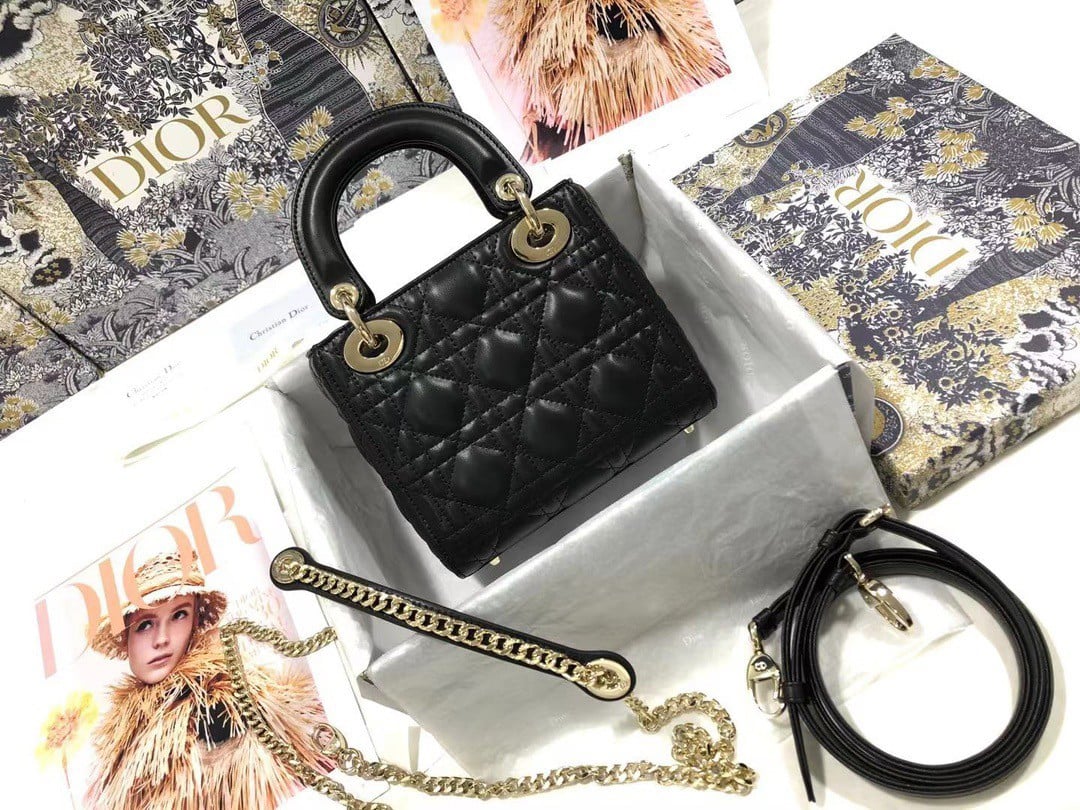 Dior Lady Dior Mini Bag with Chain in Black Cannage Lambskin