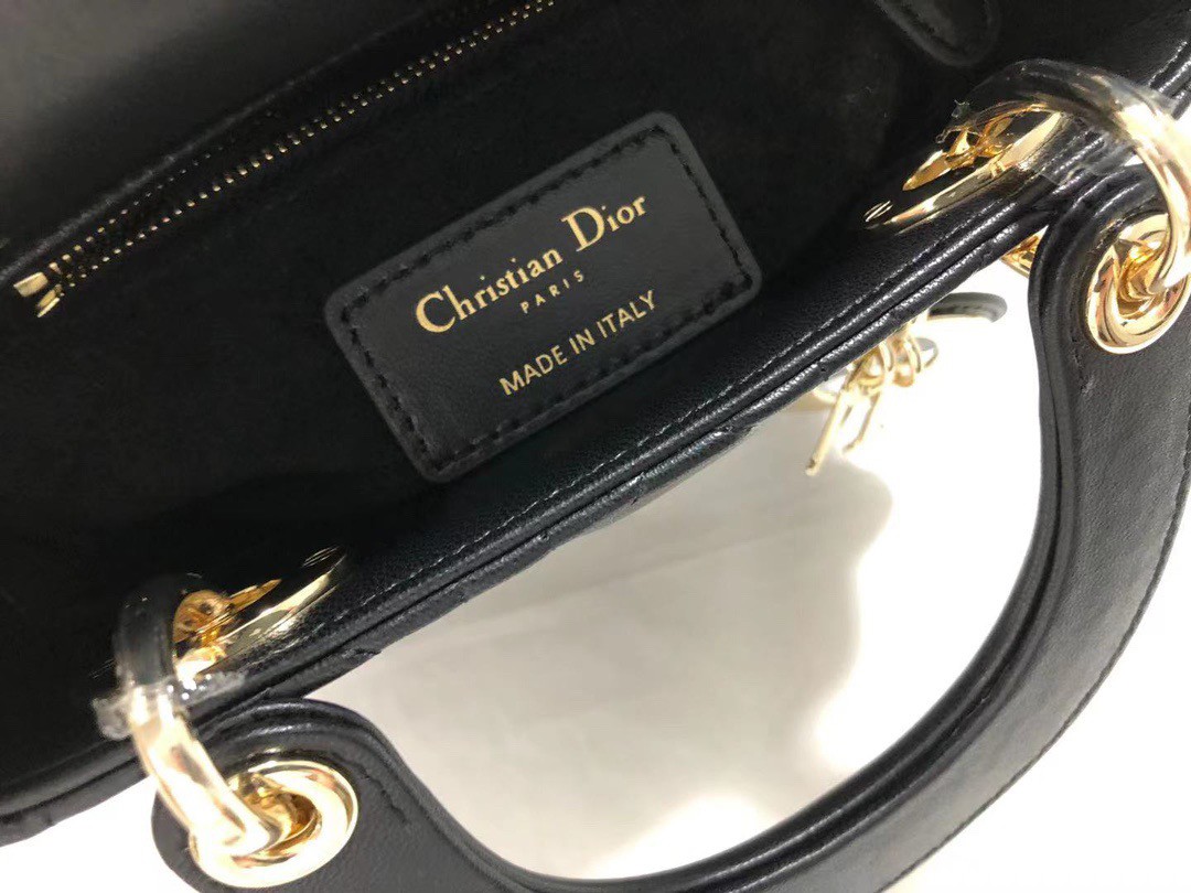 Dior Lady Dior Mini Bag with Chain in Black Cannage Lambskin