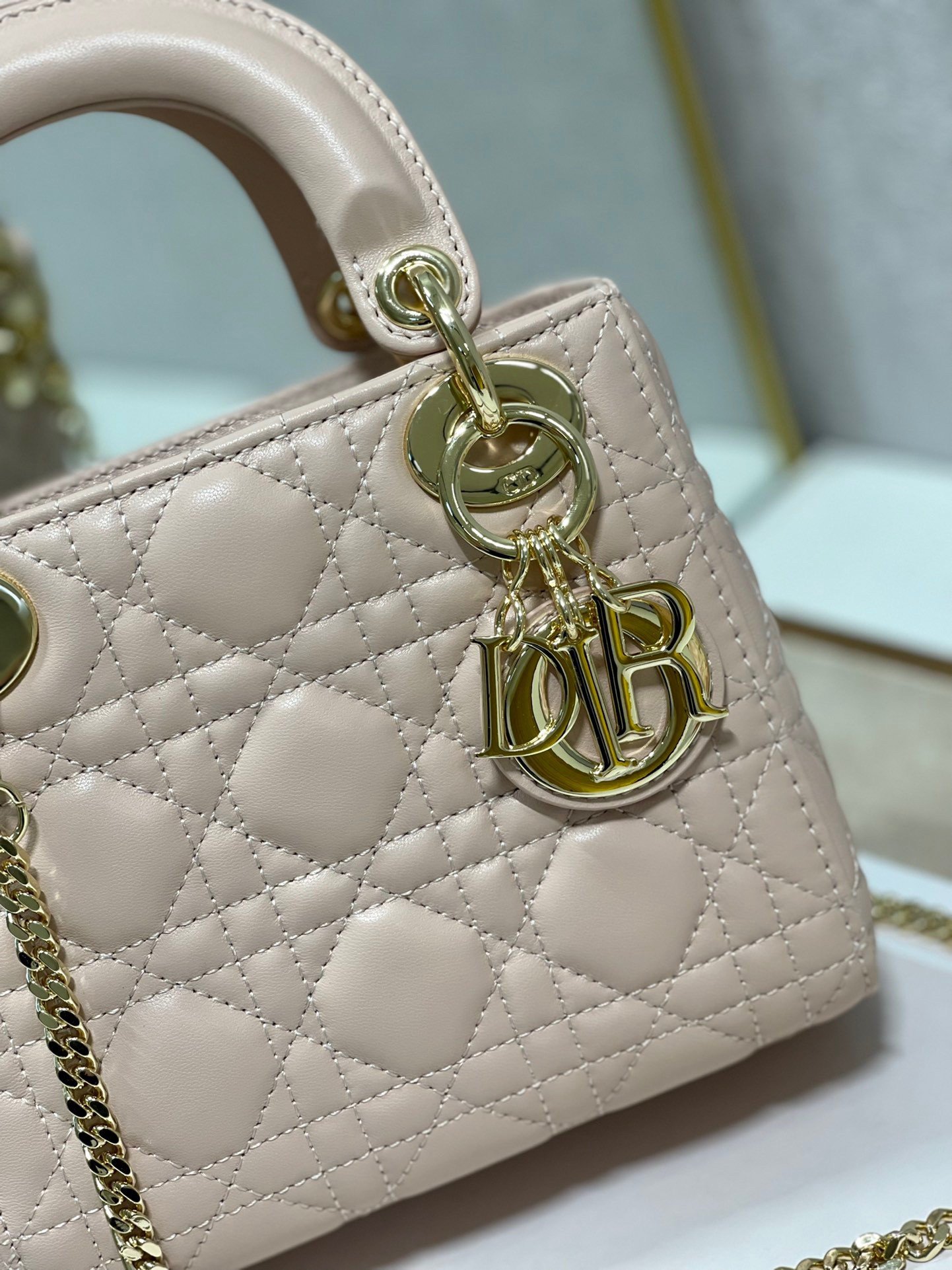 Dior Lady Dior Mini Bag with Chain in Powder Cannage Lambskin