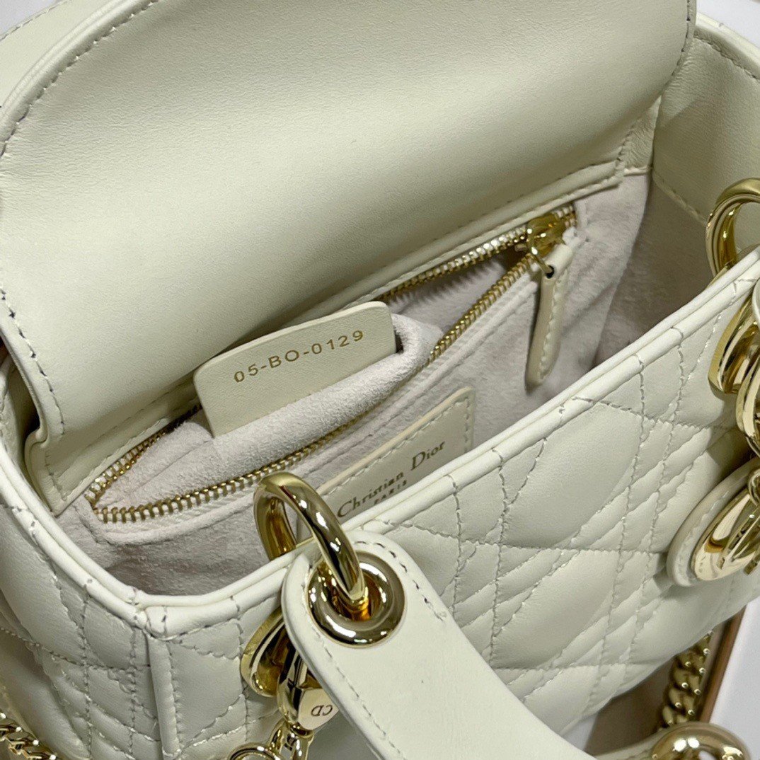 Dior Lady Dior Mini Bag with Chain in White Cannage Lambskin