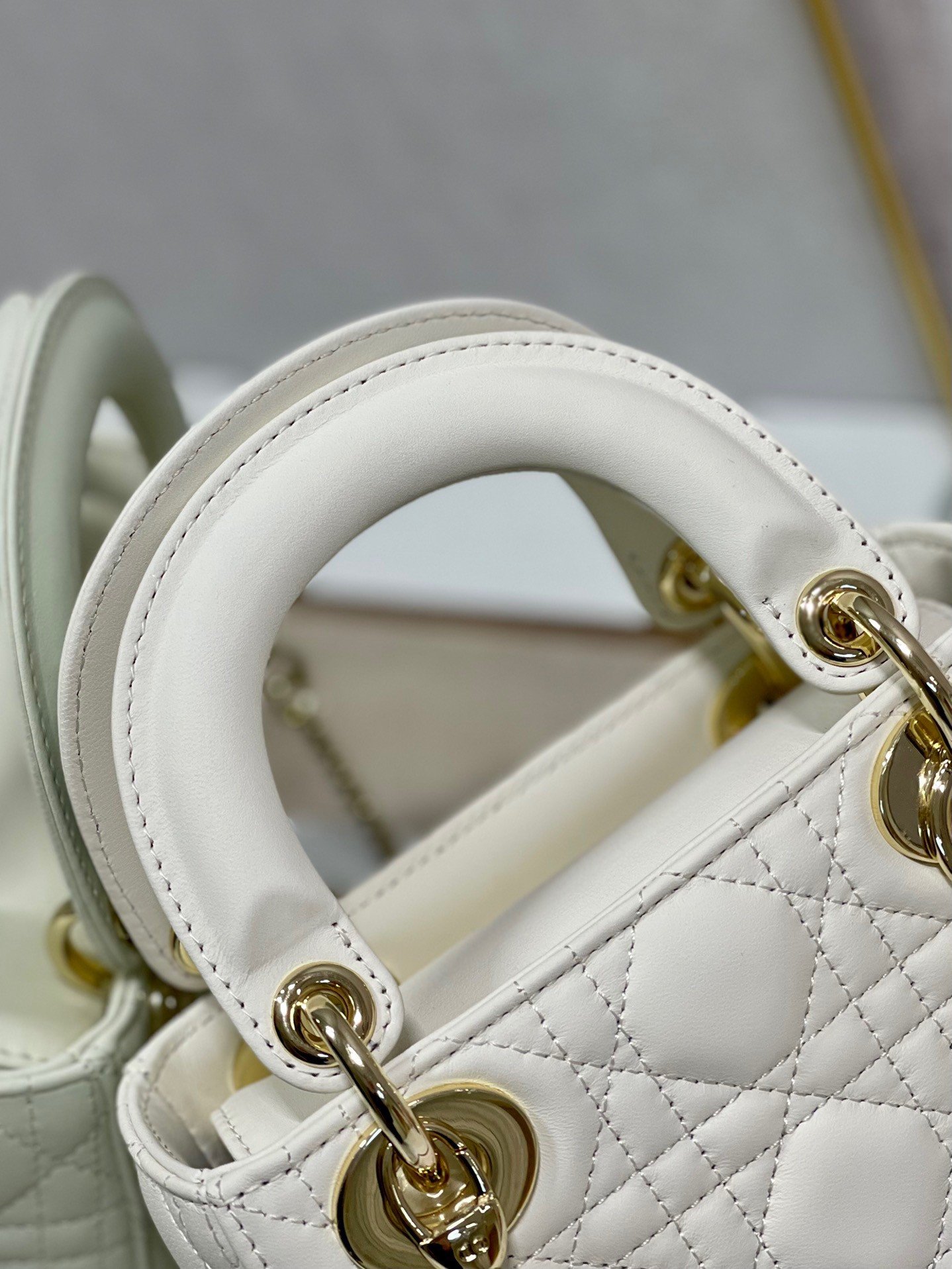 Dior Lady Dior Mini Bag with Chain in White Cannage Lambskin