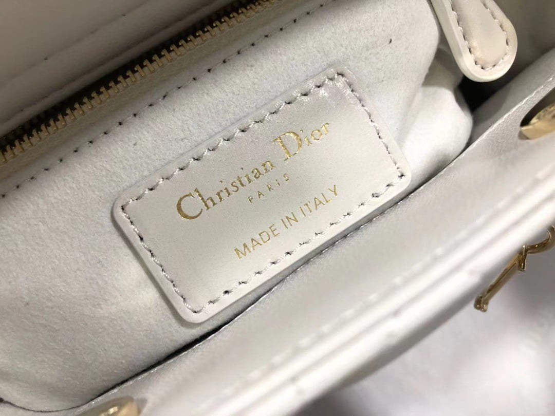 Dior Lady Dior Mini Bag with Chain in White Cannage Lambskin