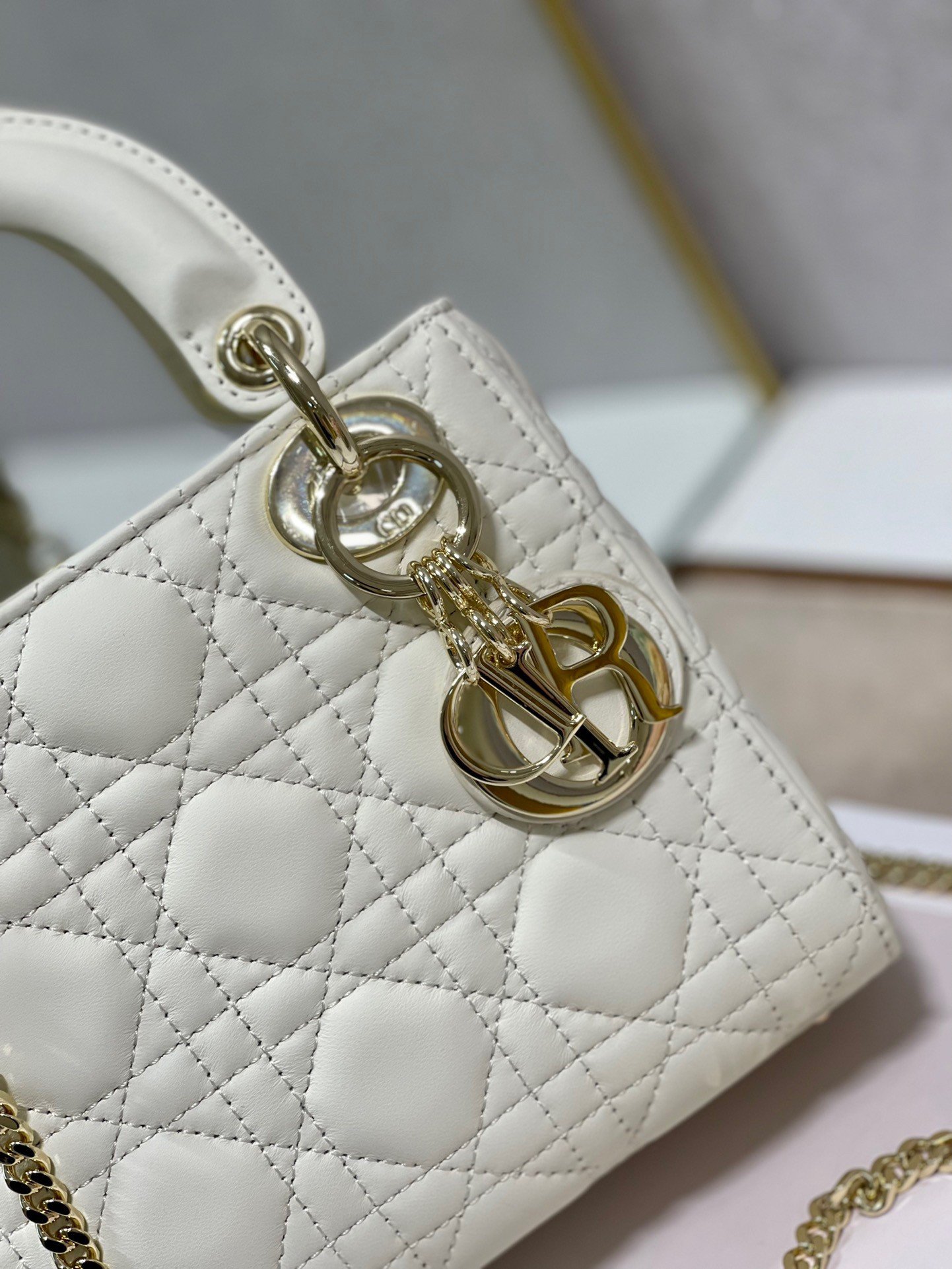 Dior Lady Dior Mini Bag with Chain in White Cannage Lambskin