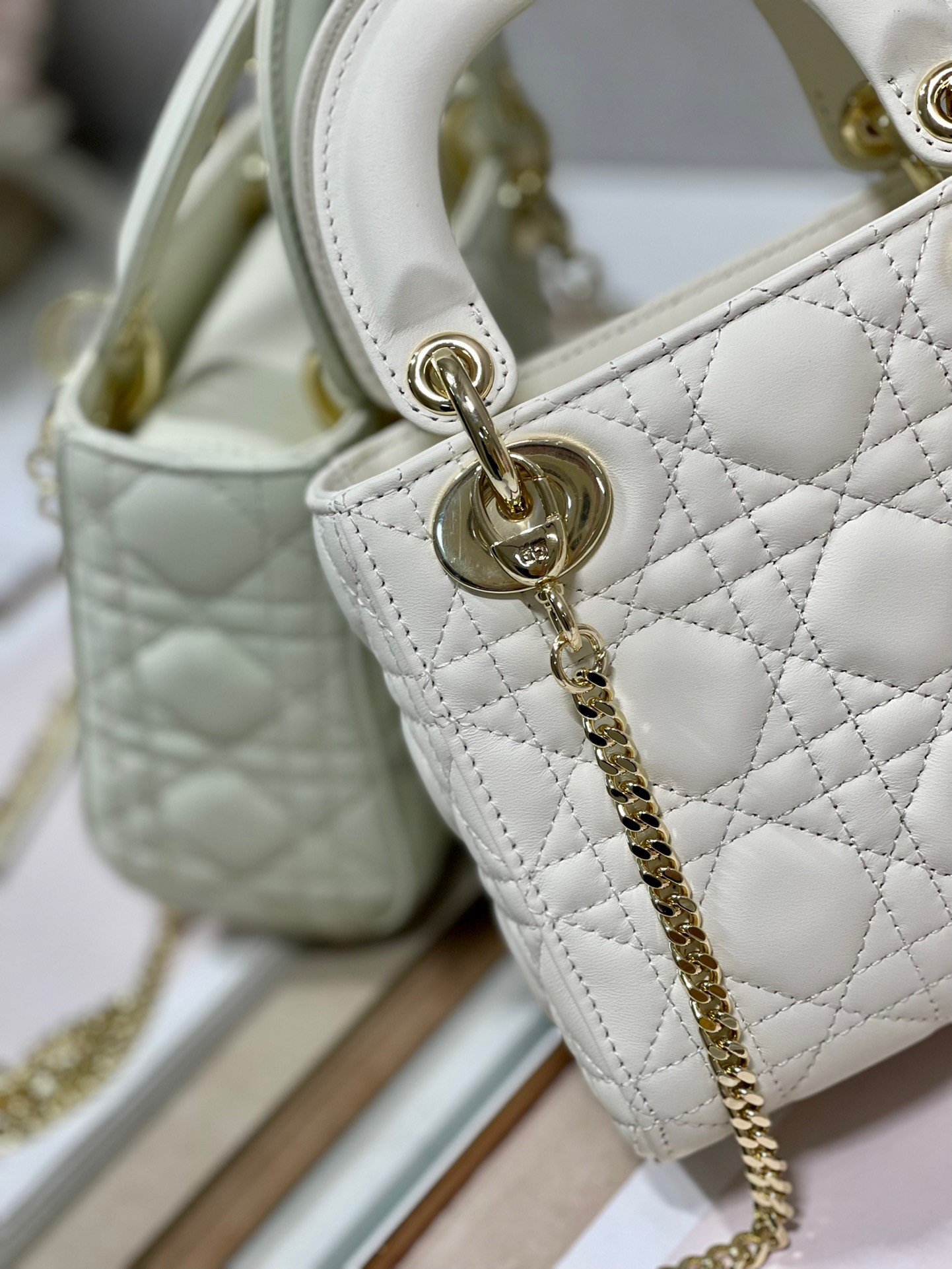 Dior Lady Dior Mini Bag with Chain in White Cannage Lambskin