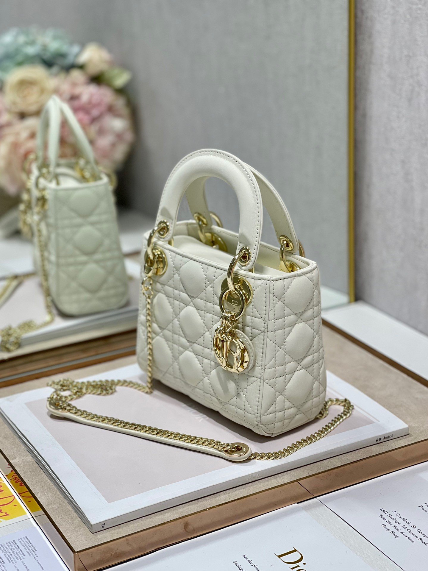 Dior Lady Dior Mini Bag with Chain in White Cannage Lambskin