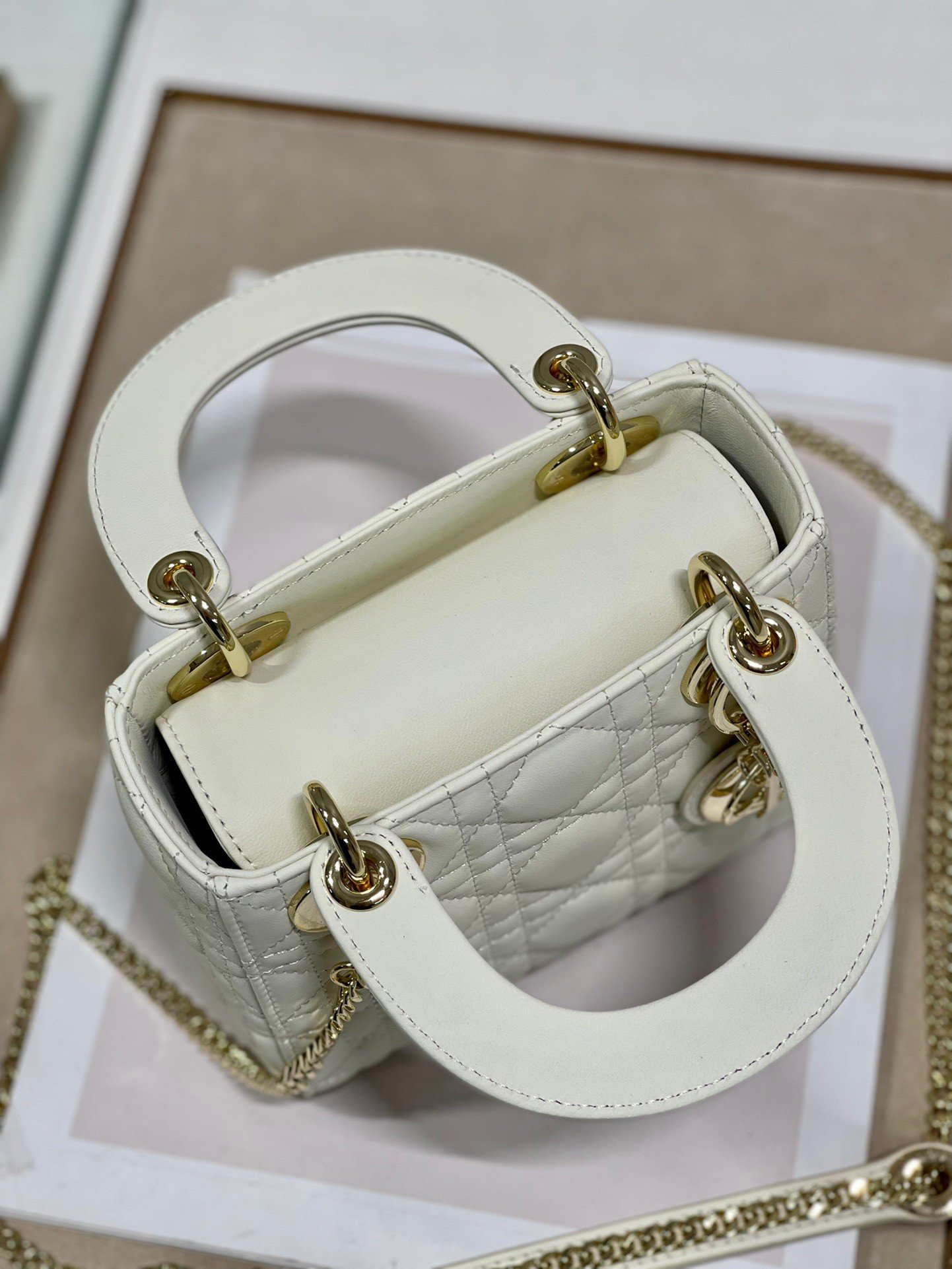 Dior Lady Dior Mini Bag with Chain in White Cannage Lambskin