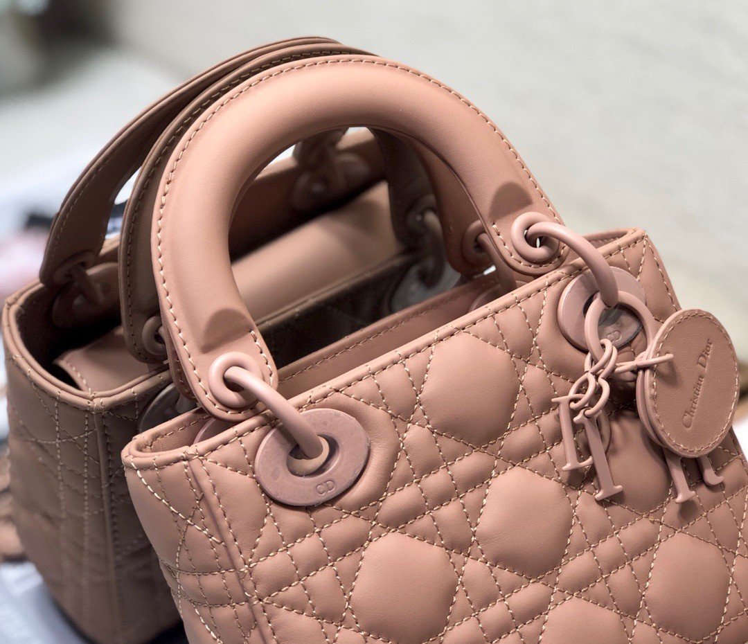 Dior Lady Dior Mini Chain Bag In Blush Ultramatte Calfskin