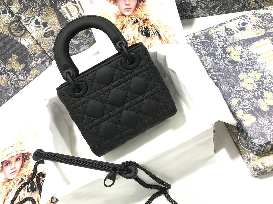 Dior Lady Dior Mini Chain Bag In Black Ultramatte Calfskin