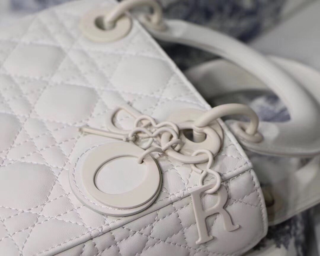 Dior Lady Dior Mini Chain Bag In White Ultramatte Calfskin