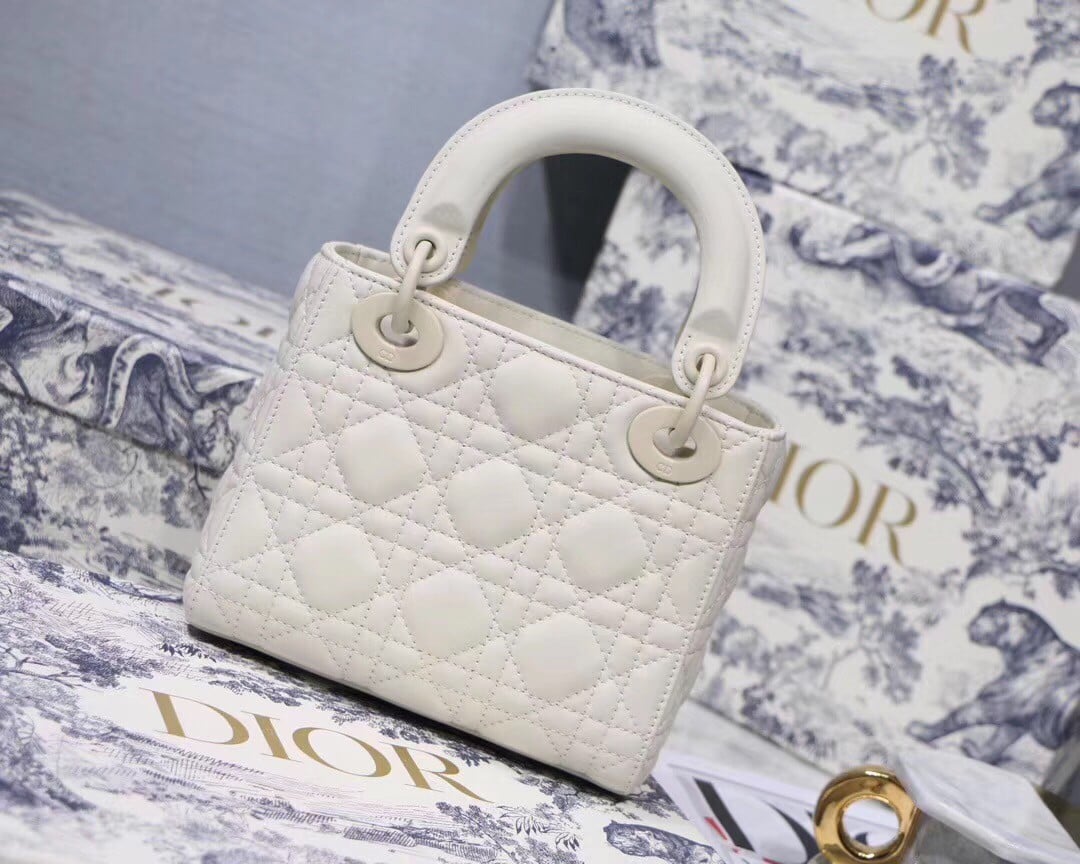 Dior Lady Dior Mini Chain Bag In White Ultramatte Calfskin