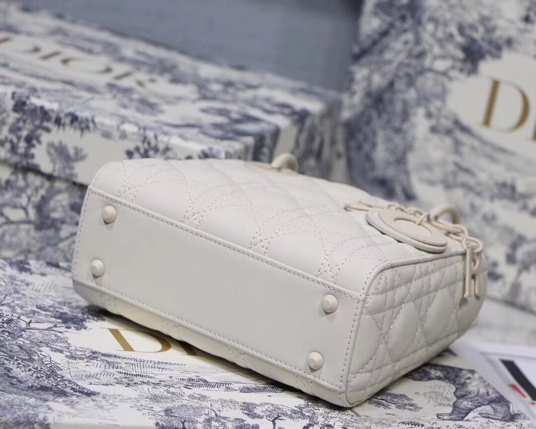 Dior Lady Dior Mini Chain Bag In White Ultramatte Calfskin