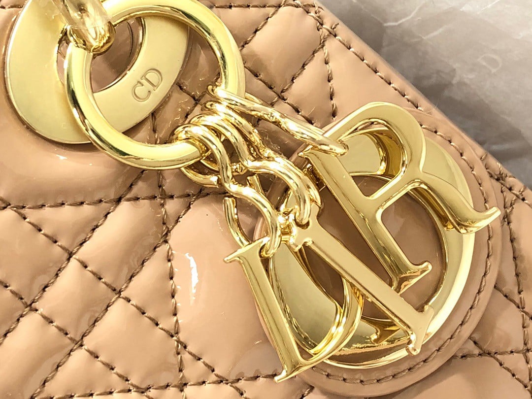 Dior Lady Dior Mini Chain Bag with Chain in Nude Patent Calfskin