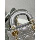 Dior Lady Dior Mini Chain Bag with Chain in Grey Pearlescent Lambskin