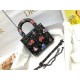 Dior Lady Dior Mini Bag in Black Calfskin with Pixel Zodiac Print