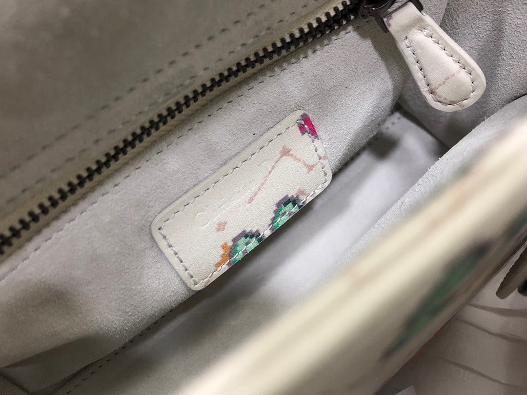 Dior Lady Dior Mini Bag in White Calfskin with Pixel Zodiac Print