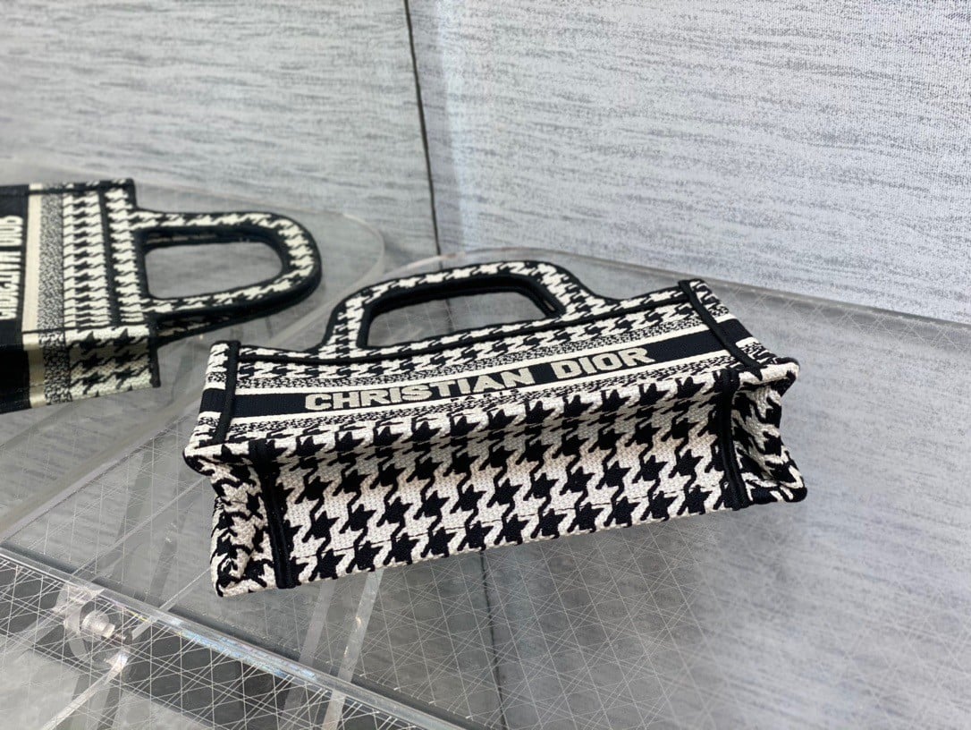 Dior Mini Book Tote Bag In Micro Houndstooth Embroidery