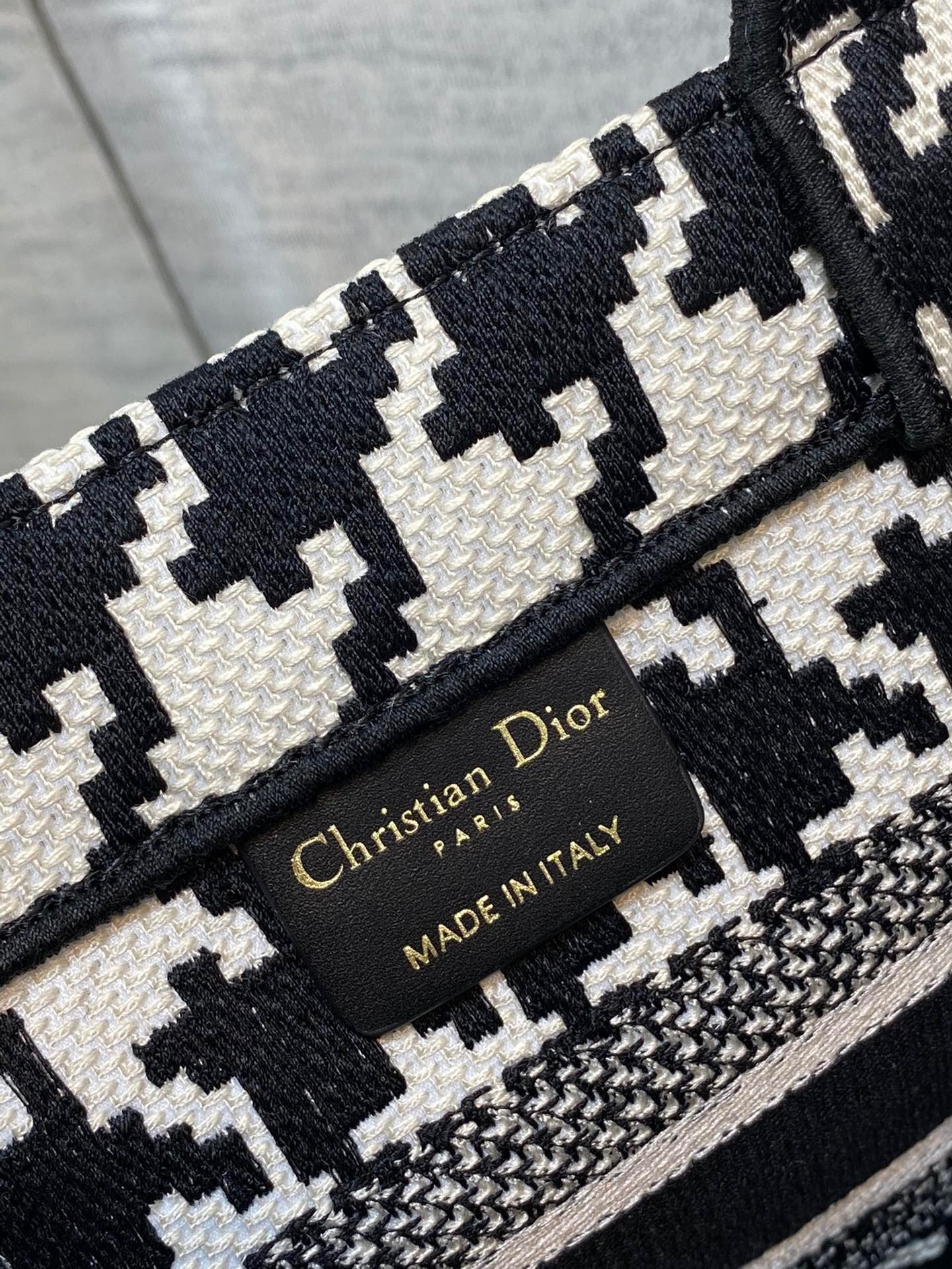 Dior Small Book Tote Bag In Micro Houndstooth Embroidery