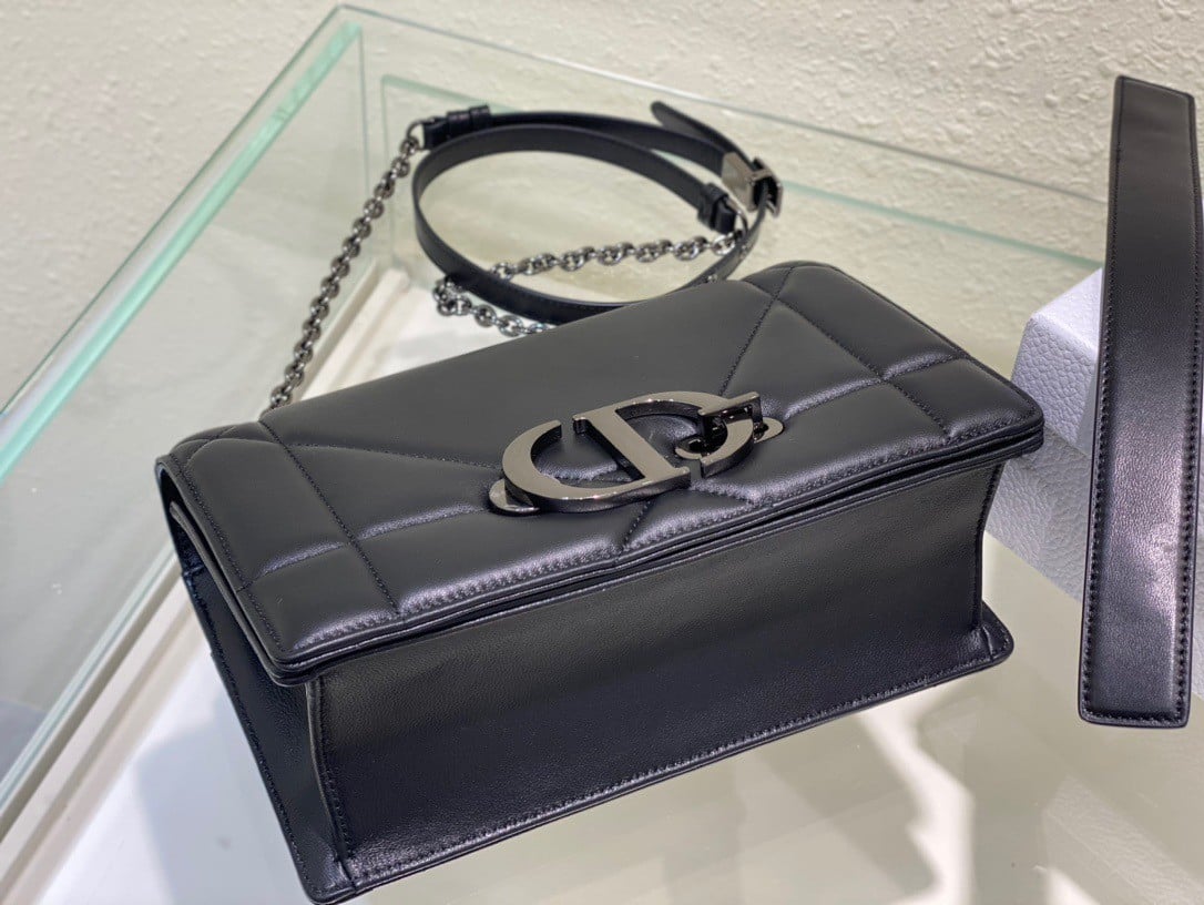 Dior 30 Montaigne Chain Bag With Handle In Black Lambskin