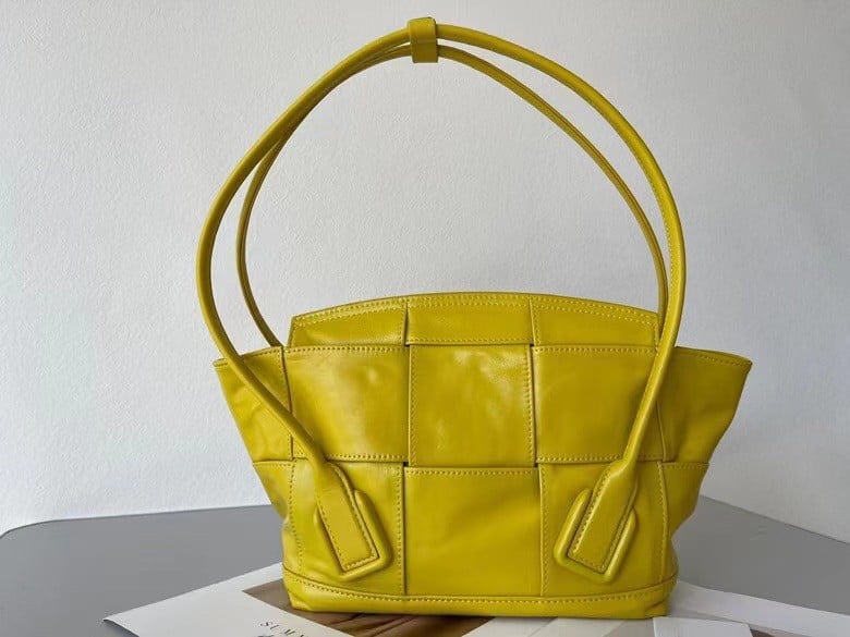 Bottega Veneta Arco Small Bag In Yellow Intrecciato Leather