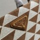 Prada Symbole Large Bag In White/Brown Jjacquard Fabric