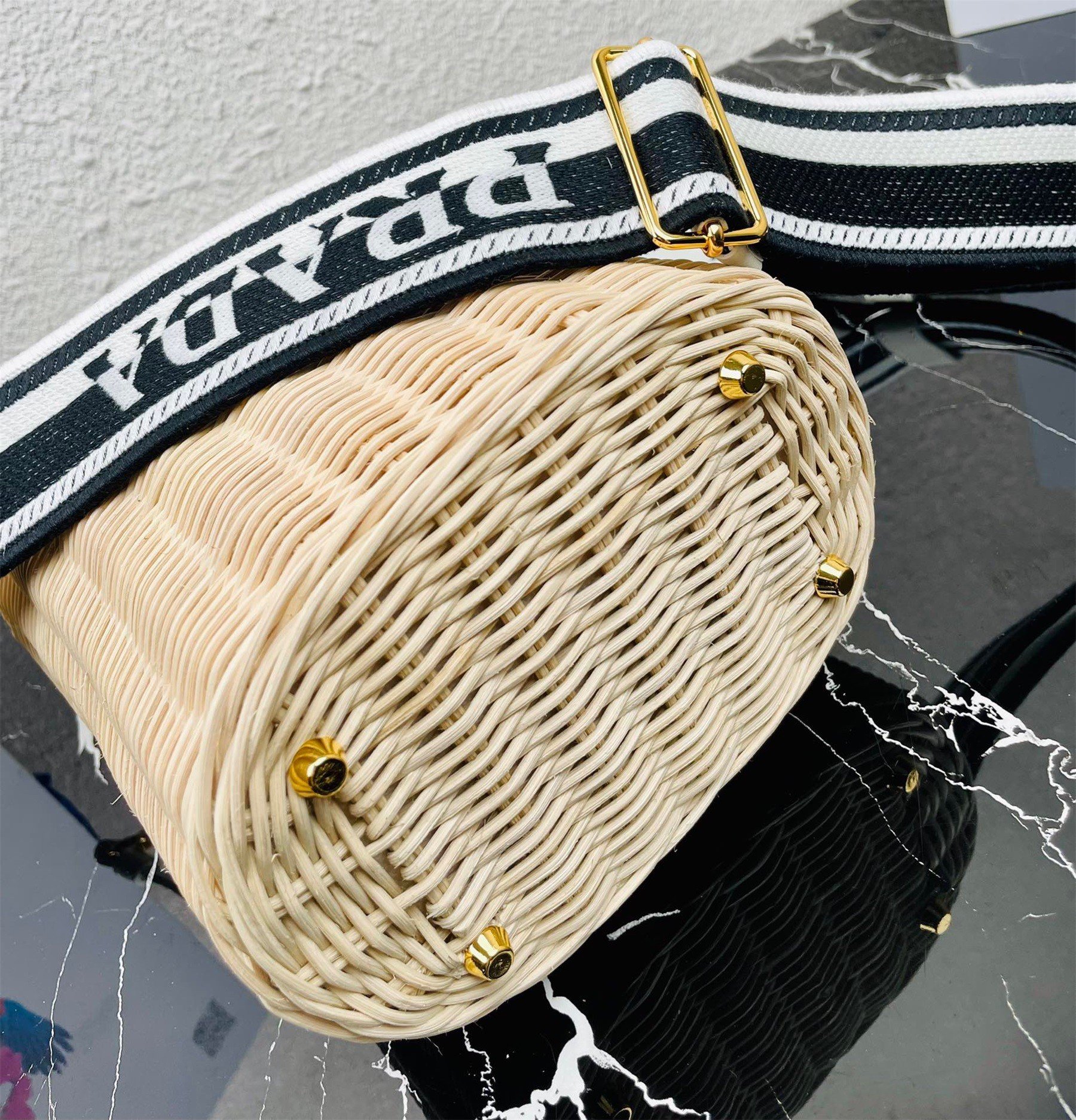 Prada Bucket Bag In Wicker and White Canvas