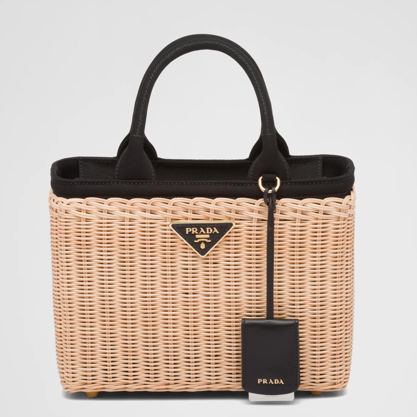 Prada Tote Bag In Wicker and Black Canvas