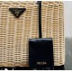 Prada Tote Bag In Wicker and Black Canvas