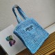 Prada Small Tote Bag In Blue Woven Raffia