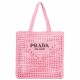 Prada Small Tote Bag In Pink Woven Raffia