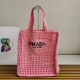 Prada Small Tote Bag In Pink Woven Raffia