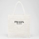 Prada Small Tote Bag In White Woven Raffia