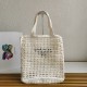 Prada Small Tote Bag In White Woven Raffia