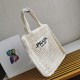 Prada Small Tote Bag In White Woven Raffia