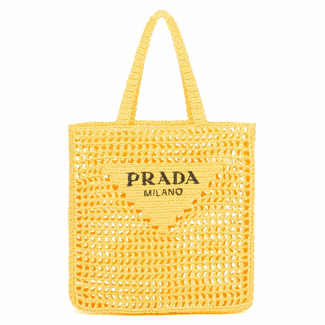 Prada Small Tote Bag In Yello Woven Raffia