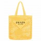 Prada Small Tote Bag In Yello Woven Raffia