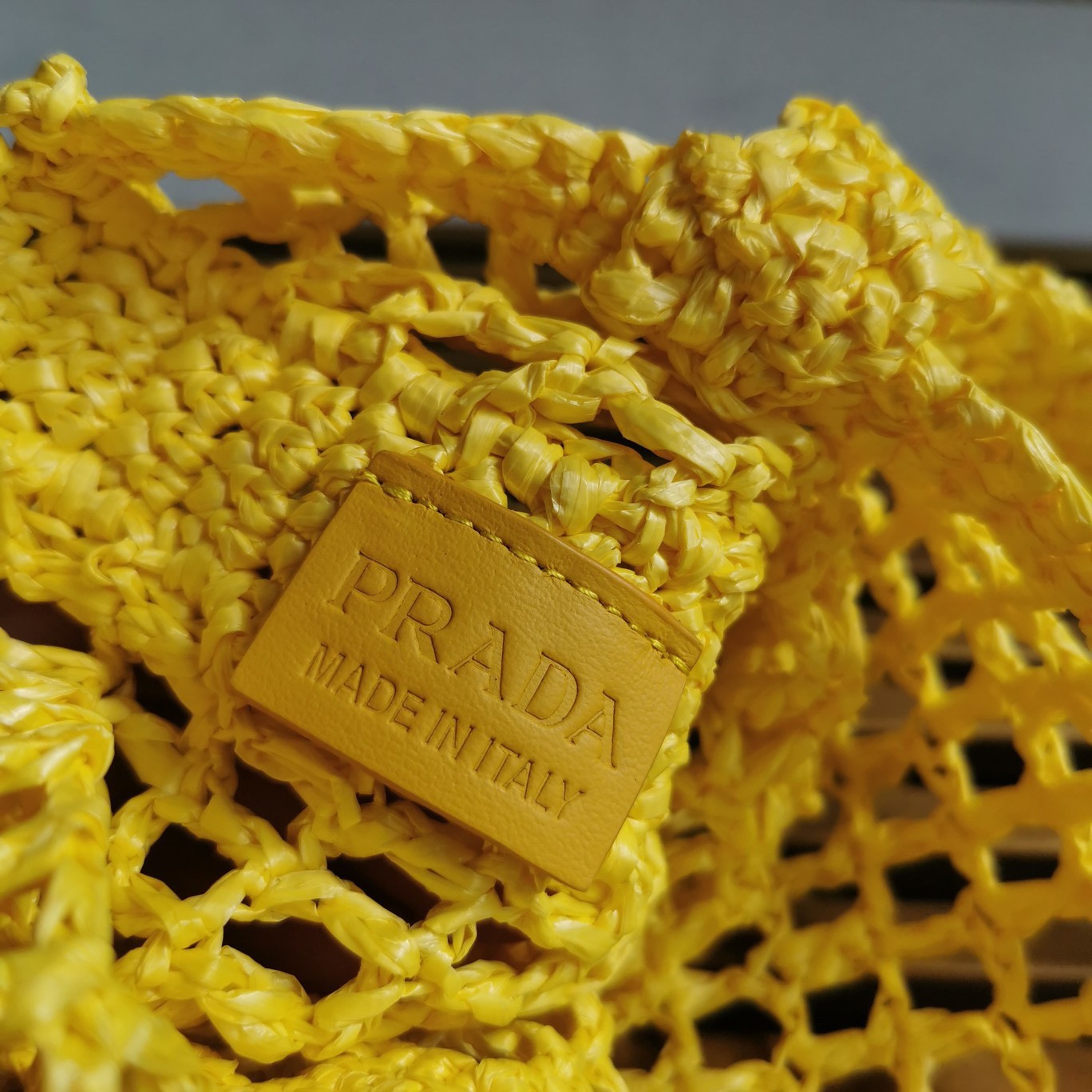 Prada Small Tote Bag In Yello Woven Raffia