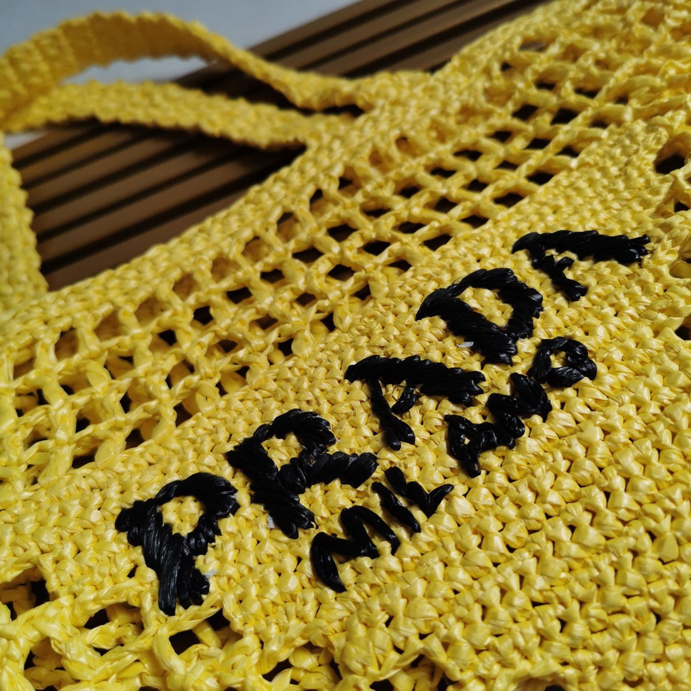 Prada Small Tote Bag In Yello Woven Raffia