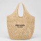 Prada Large Tote Bag In Beige Woven Raffia