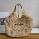 Prada Large Tote Bag In Beige Woven Raffia