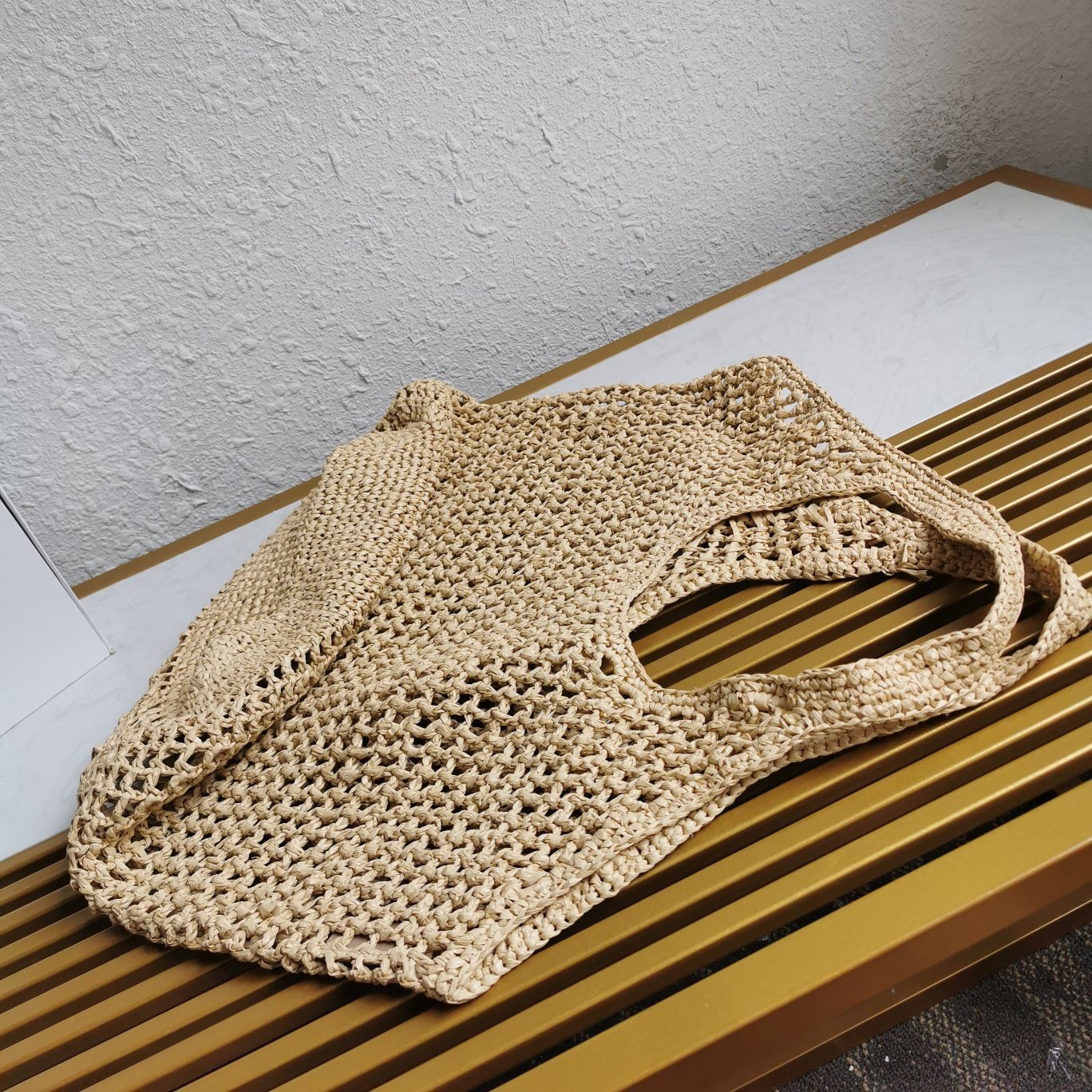 Prada Large Tote Bag In Beige Woven Raffia