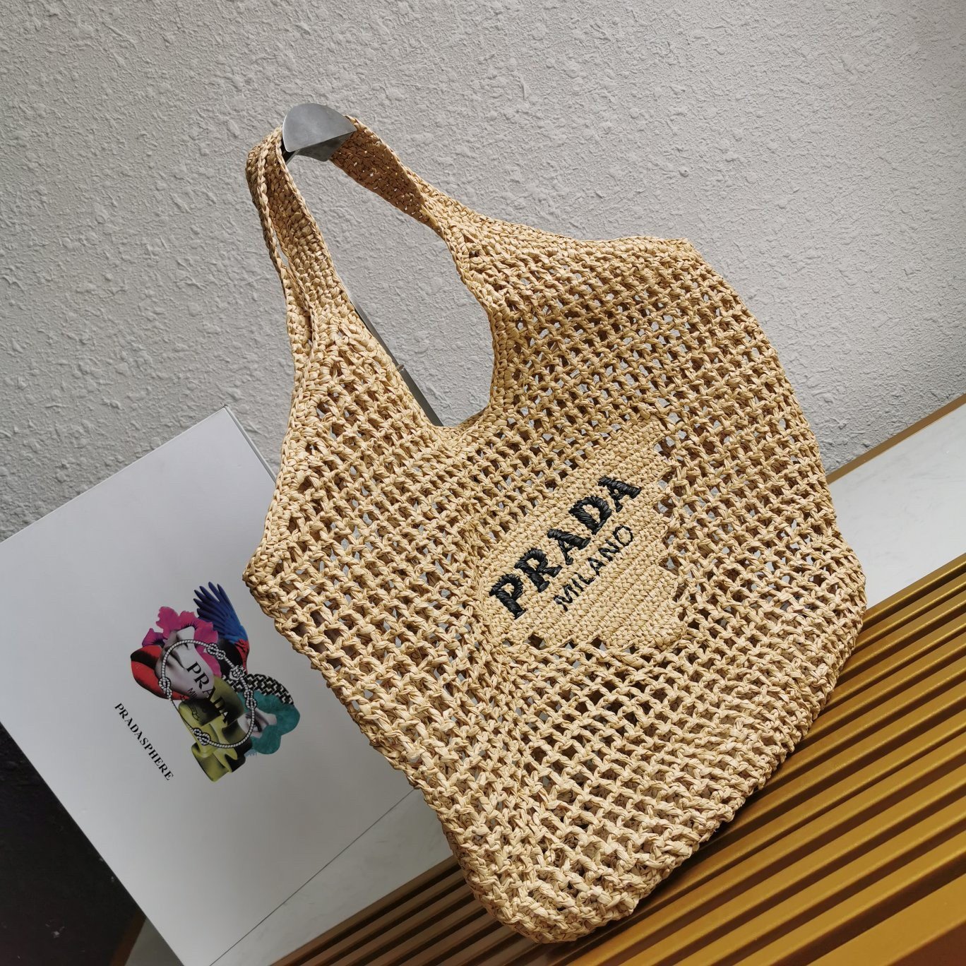 Prada Large Tote Bag In Beige Woven Raffia