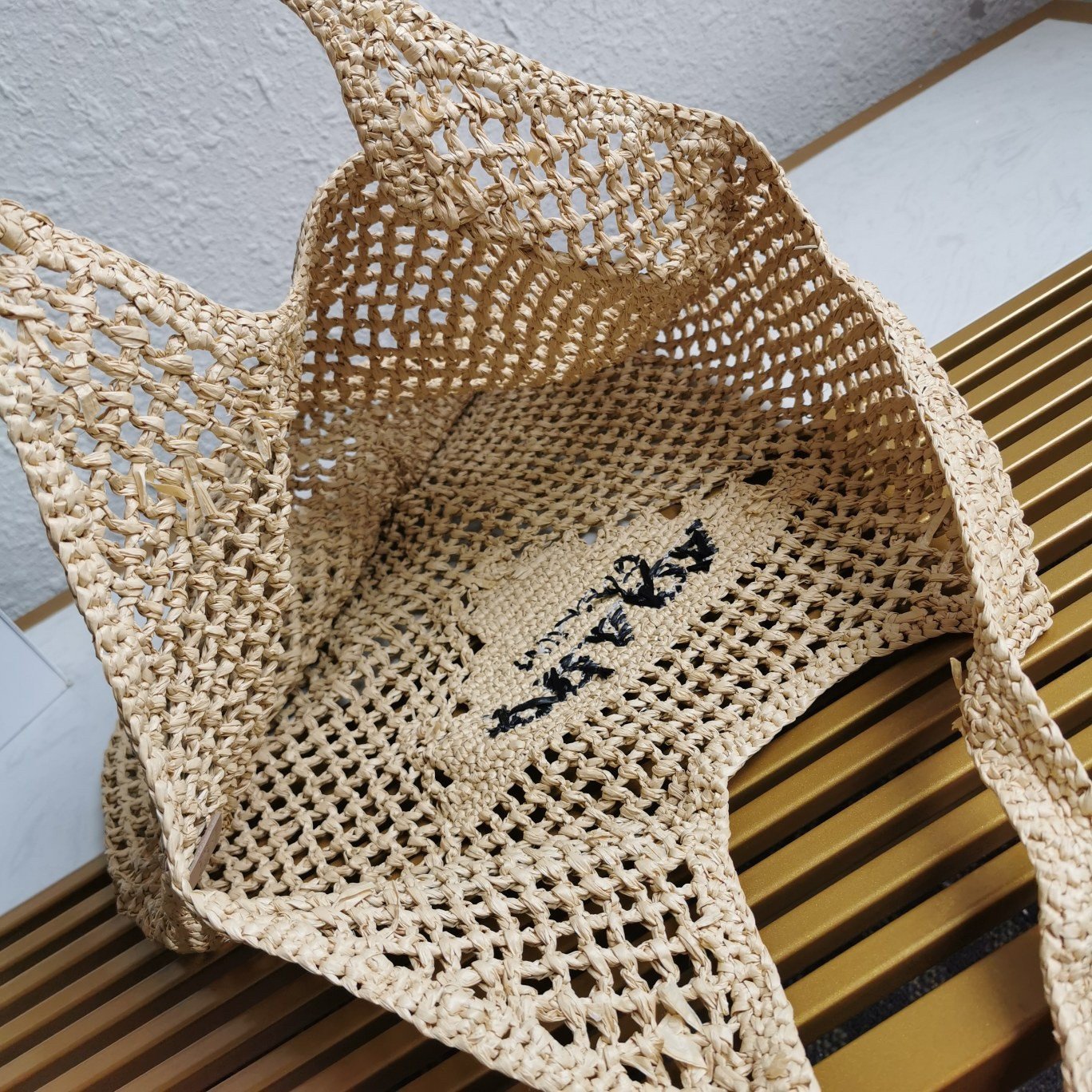 Prada Large Tote Bag In Beige Woven Raffia