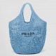 Prada Large Tote Bag In Blue Woven Raffia