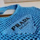 Prada Large Tote Bag In Blue Woven Raffia