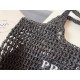 Prada Large Tote Bag In Black Woven Raffia