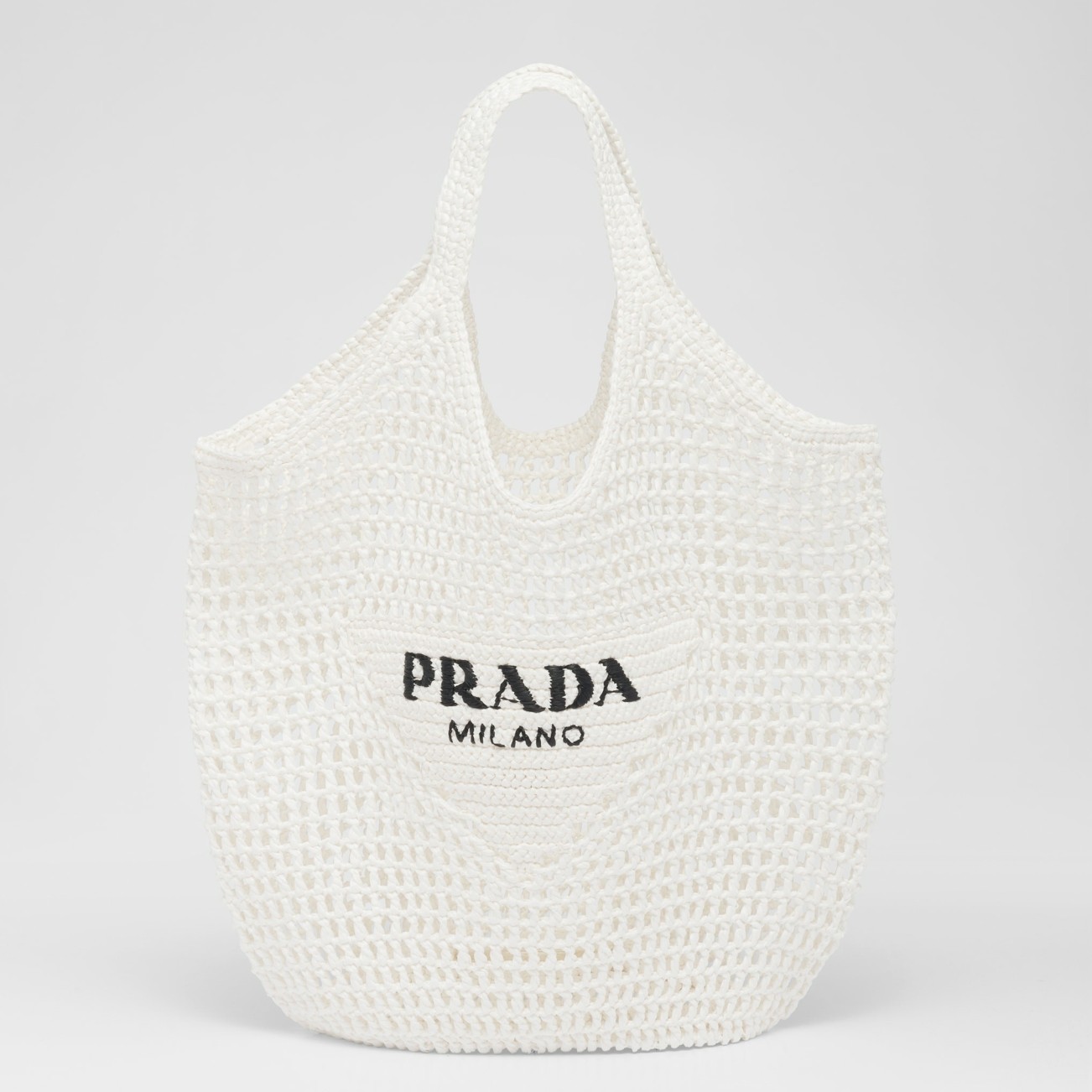 Prada Large Tote Bag In White Woven Raffia