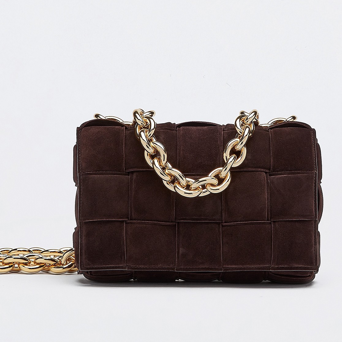 Bottega Veneta Chain Cassette Bag In Fondant Intrecciato Suede Calfskin