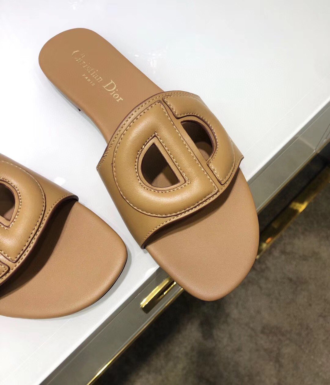 Dior Women's D-Club Slides In Brown Calfskin